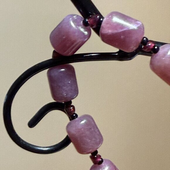 Purple Chalcedony Garnet Matinee Necklace, Genuine Gemstone Beaded Necklace - Picture 13 of 15